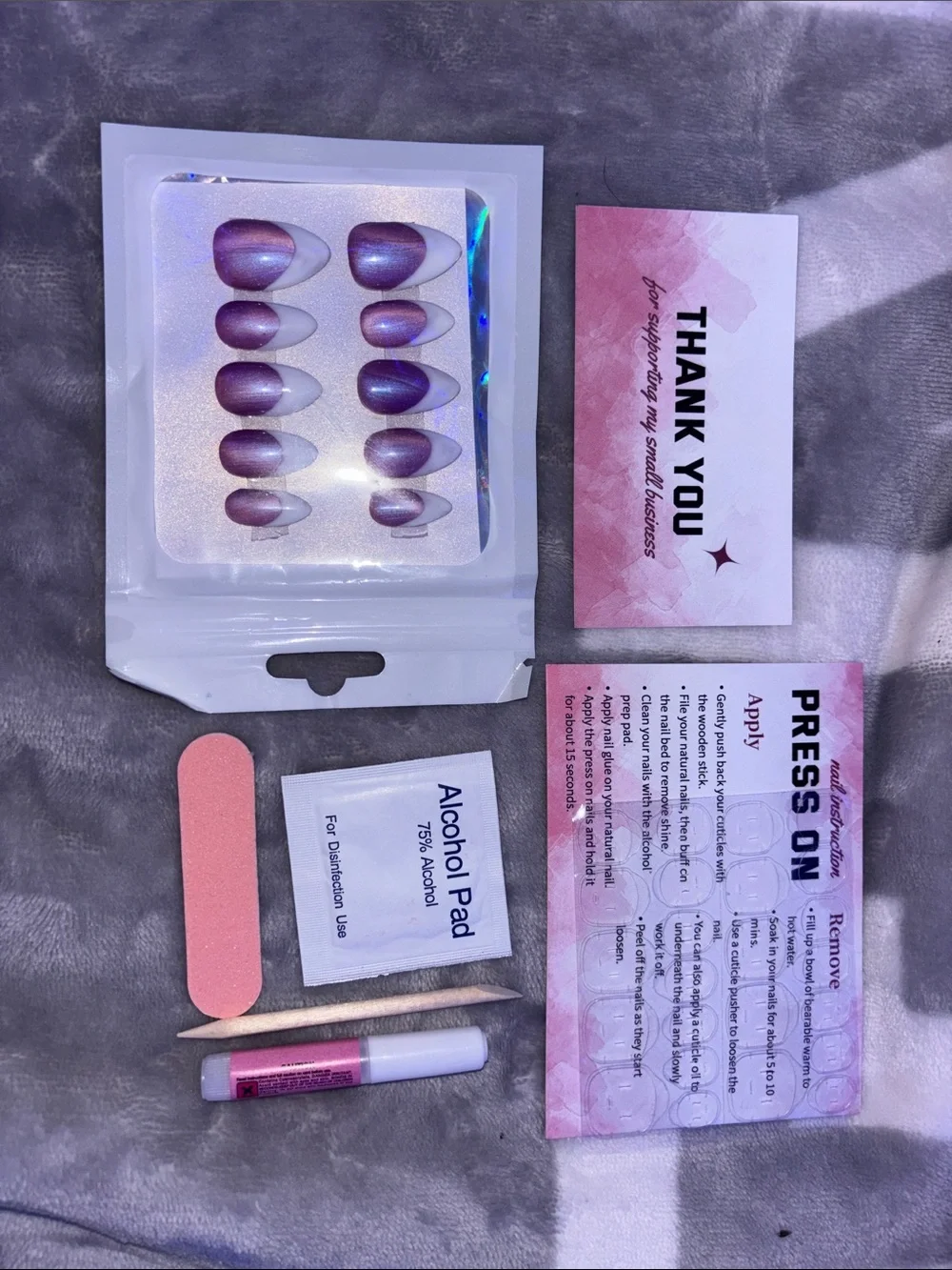 Purple cat eye Ombre Press-On Nail Set with Adhesive